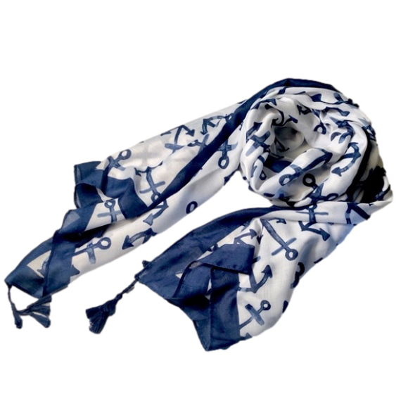 Mud Pie Accessories - MUD PIE + Anchor Scarf + Navy Blue/White